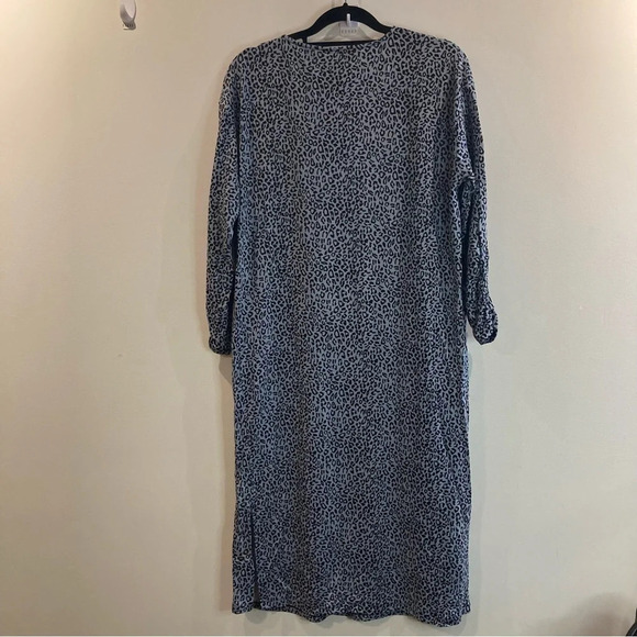 CREAM Sz M Leopard Print Pockets  V-Neck Slits Ruched Sleeves Evening Gown Dress - Picture 8 of 9